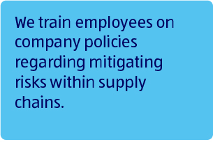 We train employees on company policies regarding mitigating risks within supply chains.