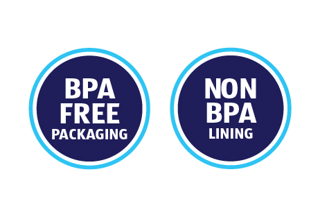 BPA FREE PACKAGING. NON BPA LINING.